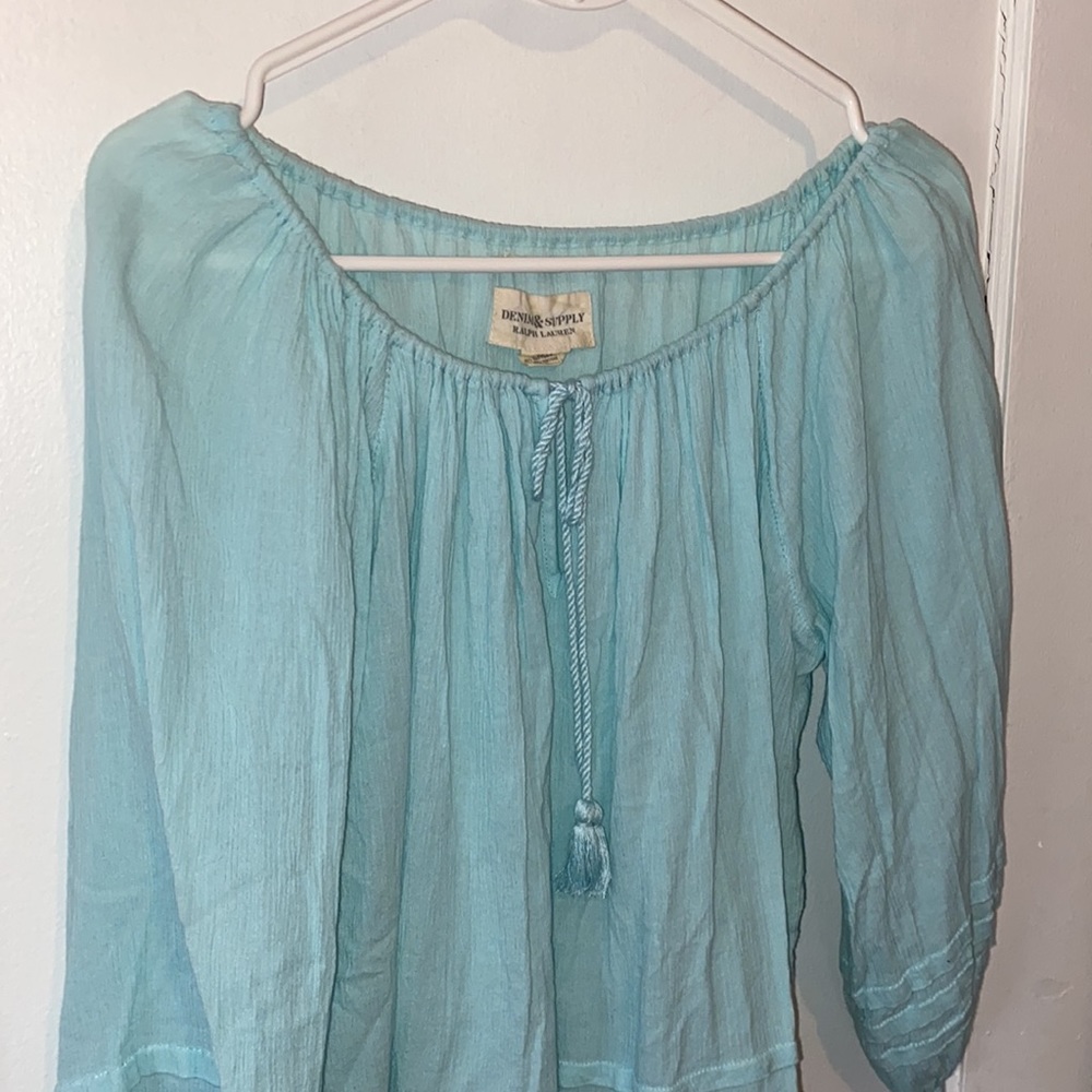 Denim & Supply Ralph Lauren boho long sleeve blouse with ruffles and keyhole - Picture 2 of 8